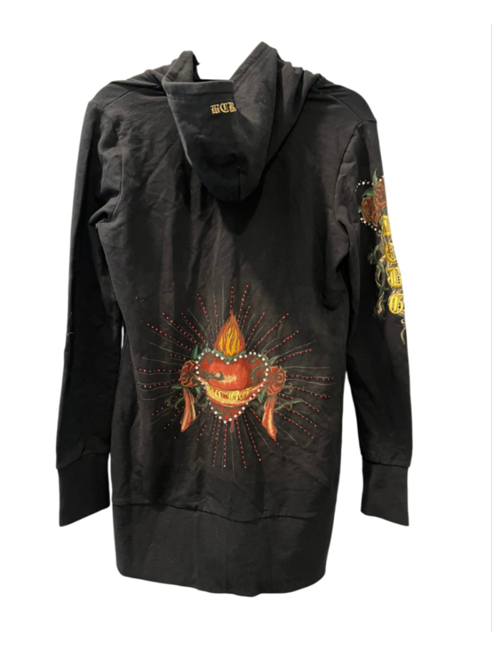 Vintage Y2K BCBG Max Azria Sacred Heart Rhinestone Zip Hoodie Mall Goth Cyber L